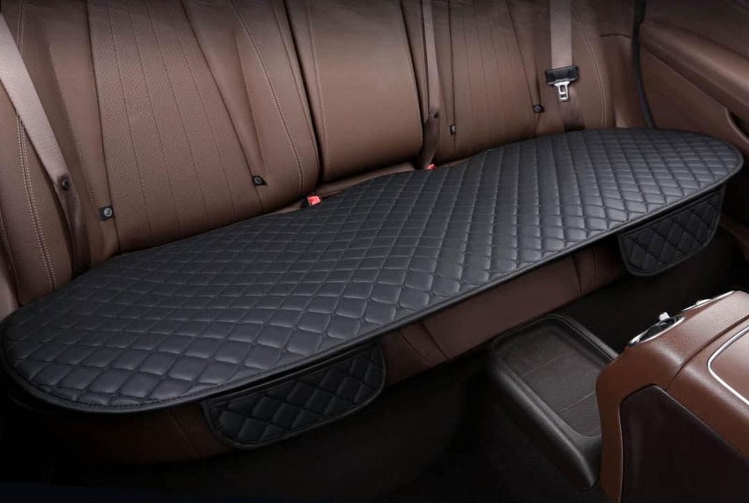 YUNZLAN Universal Leather Car Seat Cover/Protector, Front/Rear car Cushion Car Seat Pad/mat with Non-Slip Bottom -1pcs(Rear-Black)