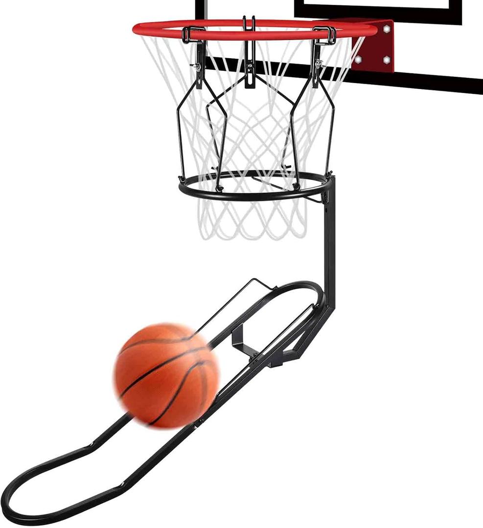 GADFISH Basketball Rebounder, 180 Rotatable Basketball Return Attachment with 3 Stable Large Hooks, Heavy Duty Basket Ball Accessories Ball Return Training Aid for 18" Rim Basketball Hoop