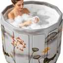 HAIKE Portable Bathtub Adult 68 Gal, Non-Inflatable Foldable Bathtub for Adults, Portable Tub for Home Gyms Outdoor, 6-Layer Collapsible Bath Tub Dual Hole, with Cushion and Bag (Lotus 27.5x26.4”)