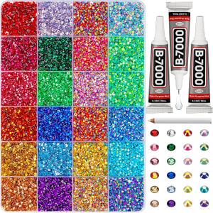 33000Pcs Rhinestones for Bedazzling, 3mm Bedazzler Kit with Flatback Rhinestones for Clothes Crafting Crafts Nails Clothing, Flat Back Resin Rainbow Colorful Colored Crystal with B 7000 Glue Clear (Large Pack + 3pcs Glue)