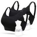 Lupantte Hands Free Pumping Bra for Women 2 Pack, Supportive Comfortable Breast Pump Bra with Pads, Breast Pump Bra Hands Free, Suitable for Medela, Spectra, Momcozy, etc. (Medium) (Black+black)