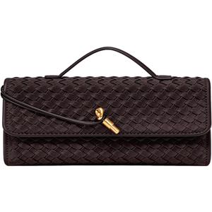 JYG Suede Woven Handbag for Women Trendy Evening Shoulder Bag Casual Clutch Purse Crossbody Satchel with Metal Buckle 2025 (Dark Brown)