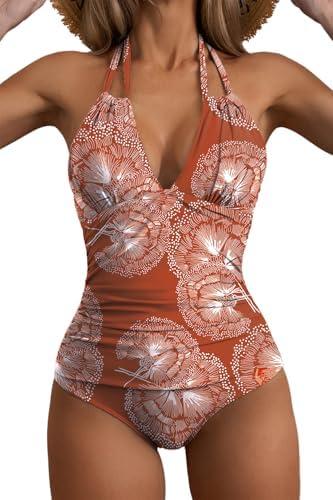 B2prity Women's Slimming One Piece Swimsuits Tummy Control Bathing Suit Halter Swimwear for Big Busted Curvy Woman Size 2 XL