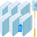Senowi 60 Count 360 Heavy Duty Duster Refills Compatible with Swiffer,Large Size-Extra Thick Disposable Electrostatic Duster Refill with 1 Retractable Handle(35-inch Length Fully expanded) (Blue)