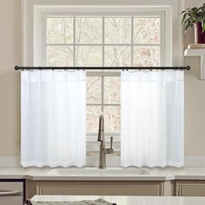 Pinch Pleat White Kitchen Curtains 36 Inch Length 2 Panels Set Back Tab Privacy Semi Sheer Linen Cafe Curtain Modern Neutral Short Tier Curtains for Small Window Front Door Bathroom RV Camper 36x36
