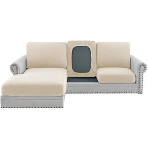 H.VERSAILTEX Super Stretch Individual Jacquard Couch Cushion Covers Furniture Protector Spandex Anti-Slip Soft Thickened Slipcovers Easy Install, (1 PC, Sofa Seat Couch Cover, Ivory)
