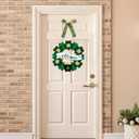 St Patricks Day Decorations Welcome Wreaths for Front Door Decor - Shamrock Sign with Bow for Irish March Home Wall Porch