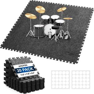 20 Pcs Sound Absorbing Interlocking Floor Mats Pads, 11" x 11" x 0.4"sound absorbing rug, Non-Slip Anti Vibration Sound Proof Puzzle Felt Padding, High Density Piano Carpet Drum Rug for Music Studio