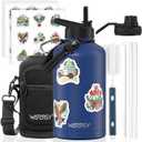 64oz Insulated Water Bottle (Cold for 48 Hrs),BPA Free&Leak Proof,Half Gallon Stainless Steel Water Flask,Water Jug with Straw Spout Lids for Gym,Hiking,Camping,Deep Blue