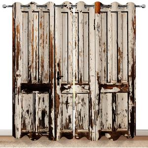 MissHope Rustic Wood Barn Door Blackout Curtains Village Wooden Home Decor Vintage Farmhouse Country Plank Decorate for Bedroom Living Room Grommet Window Drapes 2 Panel Sets, 52"x84"