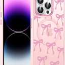 Pink Cute Bow Phone Case for iPhone 16 Pro 6.3", Compatible with MagSafe, Ribbon Bowknot Pattern Print Design Magnetic Case for Women Girls Soft TPU Hard PC Back Shockproof Funda Cover