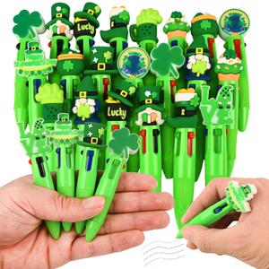 LiYiQ 25 Pcs St Patrick's Day Multicolor Pen in One Cartoon Cute Fun 4-in-1 Cute Pens Bulk Kawaii Top Hat Clover Shamrock Leather Boots Gnome Beer Shape Ballpoint Pens for Fun Gifts