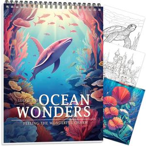 Ocean Coloring Book for Adult Spiral Bound, Adult Coloring Books for Women Relaxation, 30 Pages Thick Paper One Sided Design, Mindfulness Coloring Book, Anxiety Relief Mindfulness Gifts