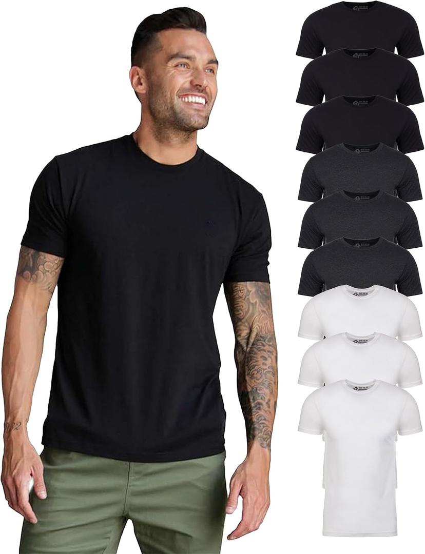 INTO THE AM Men's T-Shirts Soft Cotton Blend Crew Neck Tee S -  Athletic Fit Plain Basic T-Shirt for Men (9-pack - Black/Black/Black/Charcoal/Charcoal/Charcoal/White/White/White, XL)