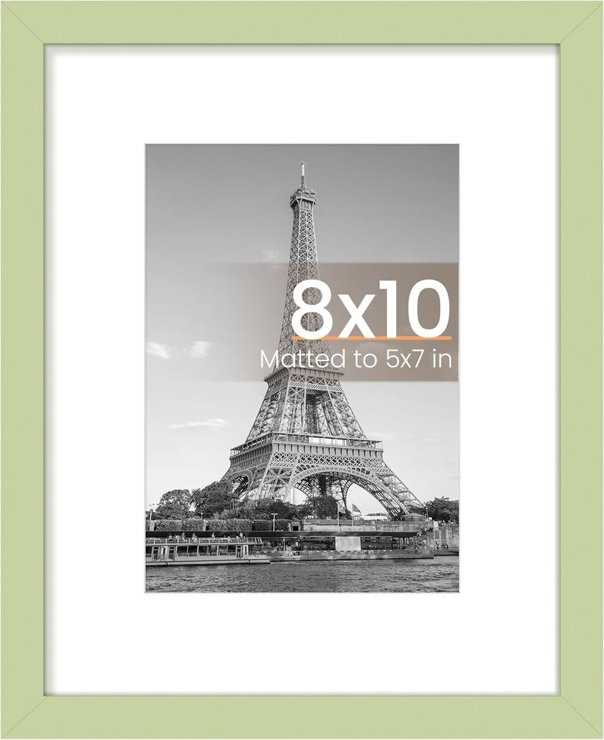 upsimples 8x10 Picture Frame, Display Pictures 5x7 with Mat or 8 x 10 Without, Wall Hanging Photo Frames, Green, 1 Pack