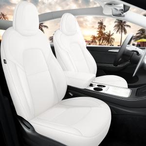 Tesla Model Y Seat Covers White Tesla Car Seat Cover 12pcs Waterproof Nappa Leather Seat Cover Fully Wrapped Customized for Tesla Model Y 2020-2024 (TY-White)