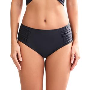 COCOPEAR Full Coverage Bikini Bottoms for Women Mid Rise Bathing Suit Bottoms for Women Ruched Tummy Control Swim Bottoms (Medium, Black)