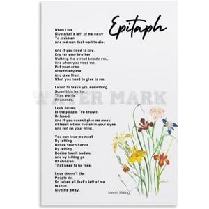 Epitaph Poem Poster by Merrit Malloy, When I Die, Poem on Death Canvas Painting Wall Art Poster for Bedroom Living Room Decor 12x18inch(30x45cm) Unframe-style