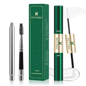 KEYYOU Lash Bond and Seal Cluster Lash Glue For Lash Clusters Strong Gentle Comfortable Bond and Seal WaterProof Mascara Wand Individual Lash Glue 5ml+5mlCLEAR)
