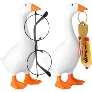 Vercraft 2 Pack Magnetic Desk Goose Key Holder Cute Resin Goose Statue Kawaii Room Office Table Desktop Decor Aesthetic Funny Key Hanging Holder for Home and New Apartment, Unique Housewarming Gifts
