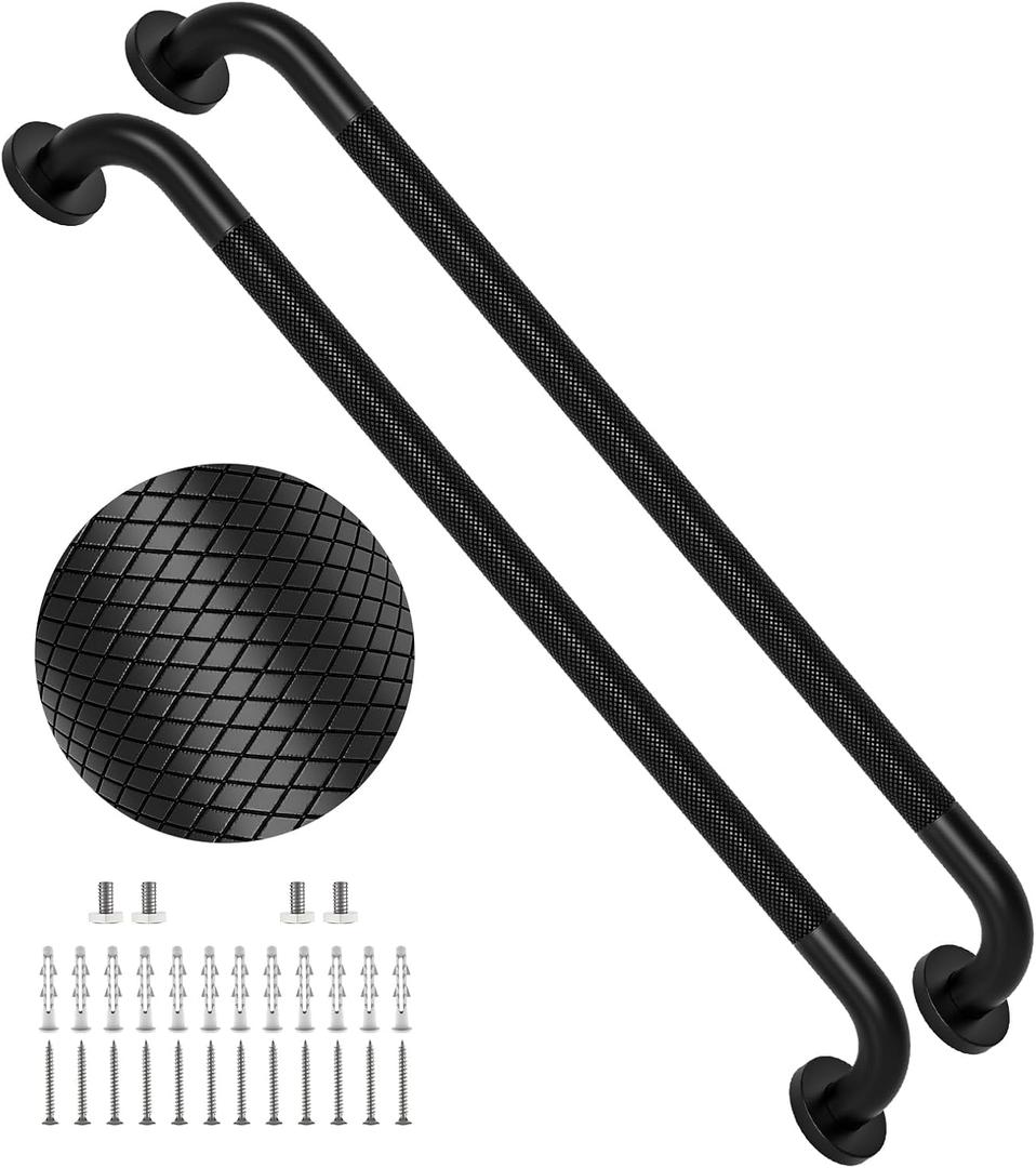 2 Pack 32 Inch Matte Black Shower Grab Bar w/Anti-Slip Knurled Grip