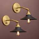 Yosoan Set of 2 Indoor Bedside Wall Sconce with On Off Switch, Hardwired Vanity Vintage Industrial Wall Mount Light, 340 Degree Angle with 7.1" Matte Black Shade for Reading Bedroom (Black-Antique)