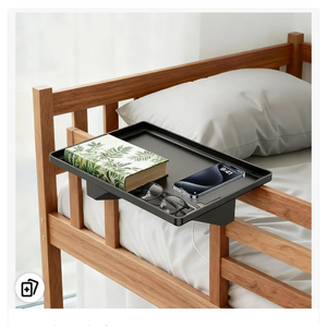 Bedside Shelf for Dorm Room, Metal Bunk Bed Table Shelf with Cord Hole for Top Bunk, College Dorm Room Essentials, Clip on Nightstand Tray Organizer for Bunk Loft Dorm Bed (Black)