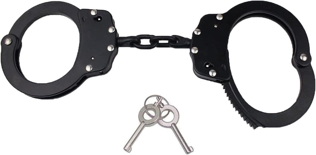 Double Lock Handcuffs, Adjustable Heavy Duty Steel Wrist Cuffs with 2 Keys & Handcuffs Holster in Police Edition Professional Grade (Black)