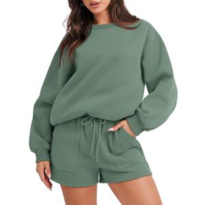 ANRABESS Women 2 Piece Outfits Sweat Shorts Sets 2025 Oversized Casual Lounge Matching Set Sweatsuit Tracksuit Fall Clothes (X-Small, Light Green)