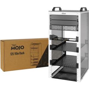 Tecmojo 12U Network Rack, 10 inch Mini Server Rack with 2 Side Translucent Panels & 2 Top Handles, 10.23 inch Deep, for 10 inch IT Equipment & A/V Devices, White