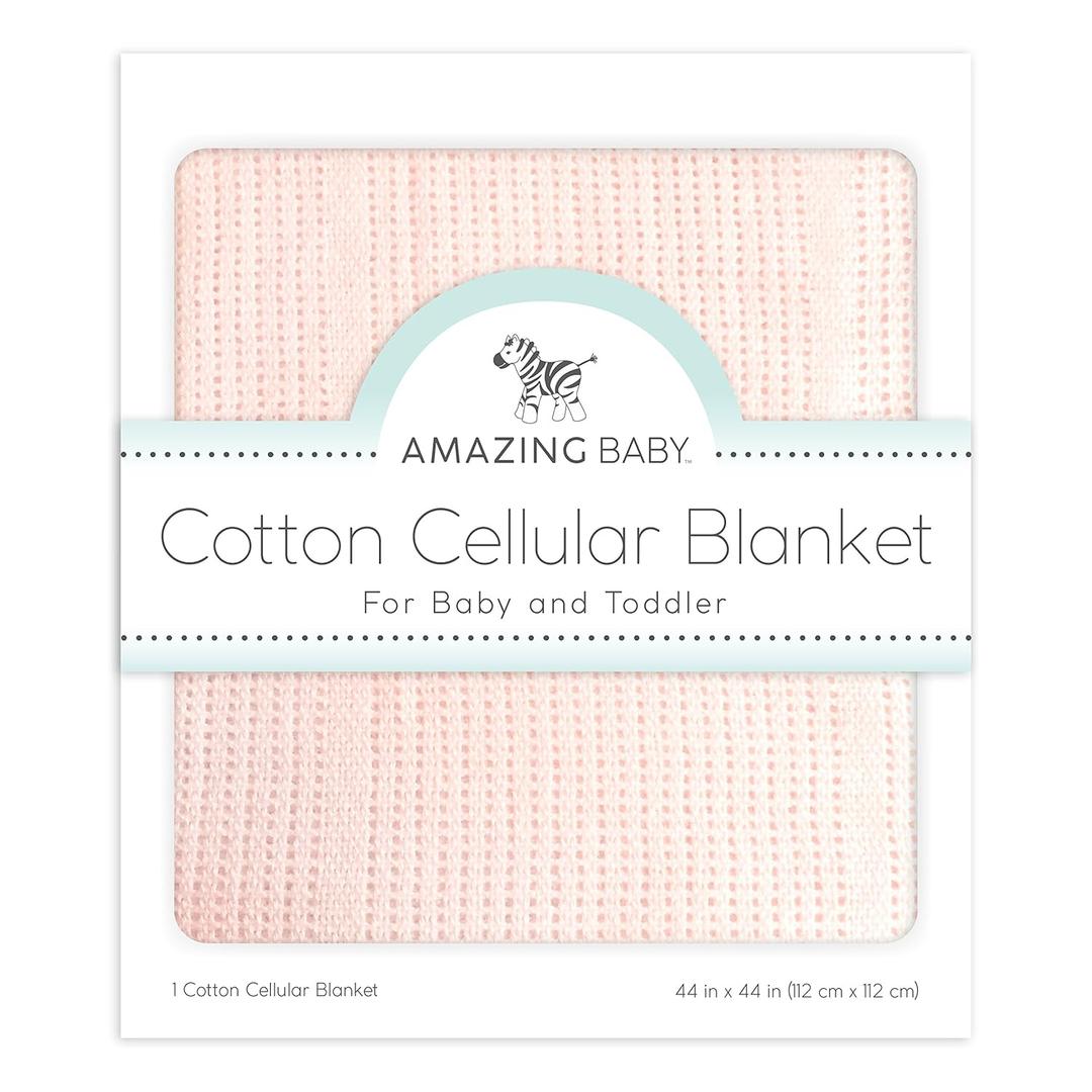 Amazing Baby Cellular Blanket, Premium Cotton Knit, Ultra Soft, Breathable, Cozy Gift for Baby Boys and Girls, Favorite Toddler Blanket, 44 x 44 inches (112 x 112 cm), Soft Pink