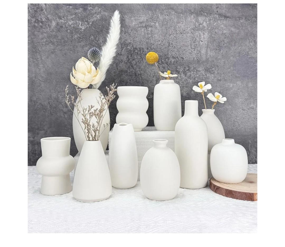 White Vases Set of 10, Small Ceramic Flower Vases Bulk Bud Vases for Wedding Table Centerpieces Decor Pampas Grass Modern Boho Home Party Decor DIY Gift