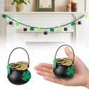 Zeyune St. Patrick's Day Decoration Shamrock Garland with Pots of Gold Clover Green Wooden Beads Garland Felt Irish Banner for Farmhouse Fireplace Mantel Walls Home Decor