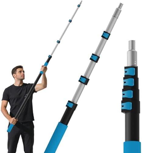 26FT Reach Telescopic Extension Pole, 5-20FT Paint Roller Extension Pole with Flip-Lock Design, Aluminum Alloy Threaded Head for Painting Cleaning Dusting & Window Washing Tools