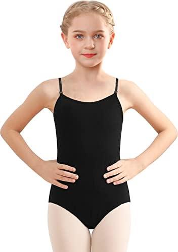 Tegmk Girls Camisole Dance Leotard for Ballet, Adjustable Detachable Clear Straps, Full Front Lining, Size 10-12Y