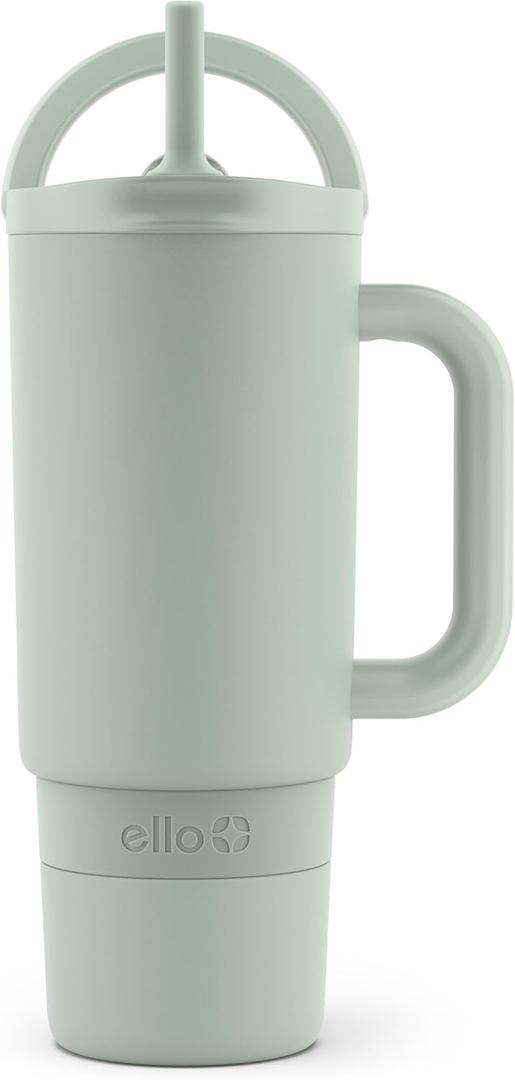 Ello Port 30oz Tumbler with Carry Loop & Integrated Handle | Vacuum Insulated Stainless Steel Reusable Water Bottle Travel Mug | Leak Proof Lid | Flexible Straw | BPA-Free | Dishwasher Safe | Sage