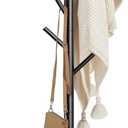 Haddockway Wooden Coat Rack Stand with 8 Hooks New Zealand Pine 3 Adjustable Coat Standing Tree Easy Assembly for Coats, Hats, Scarves and Handbags for Entryway, Hallway, Bedroom, Office (1 PC, Black)