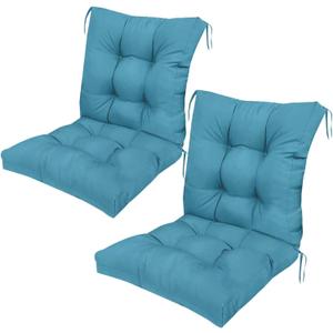 Outdoor Chair Cushions Set of 2 with Ties Non Slip Teal Blue Waterproof Tufted Patio Wicker Chair Cushion Replacement for Outdoor Rattan Wood Dining Wicker Chairs 41.7 * 20.8 * 3.9"