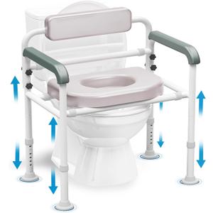 Extra-Wide 3-in-1 Adjustable Toilet Seat Riser with Premium Padded Seat & Support Rails  Ultra-Stable Elevated Commode and Shower Chair for Seniors & Elderly  Heavy-Duty 350lb Safety Frame