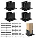 Muzata 4Pcs 4x4 Post Base Brackets Inner Size 3.6"x3.6" Heavy Duty Black Metal Powder-Coated Deck Post Base for Wood Pergola Gazebo Mailbox Mount Support LT01 (44")