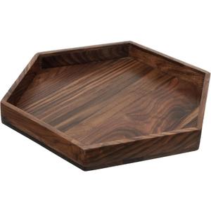 12" Small Hexagonal Black Walnut Wood Ottoman Tray