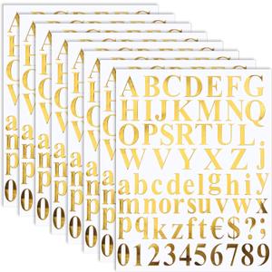 TaoBary 8 Sets 536 Pcs Vinyl Letter Number Stickers Alphabet Large Self Adhesive Mailbox Number Waterproof Stickers for Sign Door Business Address Decor(1 Inch,Mirror Gold)