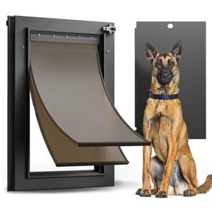 All Aluminum Dog Door for Exterior Door, Large Doggy Door, Heavy Duty Pet Door, Double Magnetic Flaps, Thermal Tnsulation, Energy Efficient, Sliding Lock Panel (Pets Up to 110Lb)