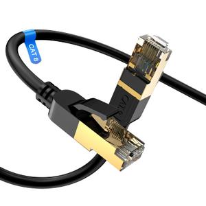 Cat 8 Ethernet Cable, 8FT High Speed Heavy Duty 26AWG Cat8 LAN Network Cable 40Gbps, 2000Mhz with Gold Plated RJ45 Connector, Outdoor&Indoor Internet Cable Compatible for Router Gaming Modem Xbox