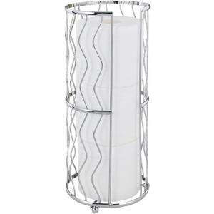 Decorative Metal Standing Toilet Tissue Holder for Bathroom/Powder Room, Compact Tissue Reserve for 3 Jumbo Rolls of Extra Toilet Paper Chrome