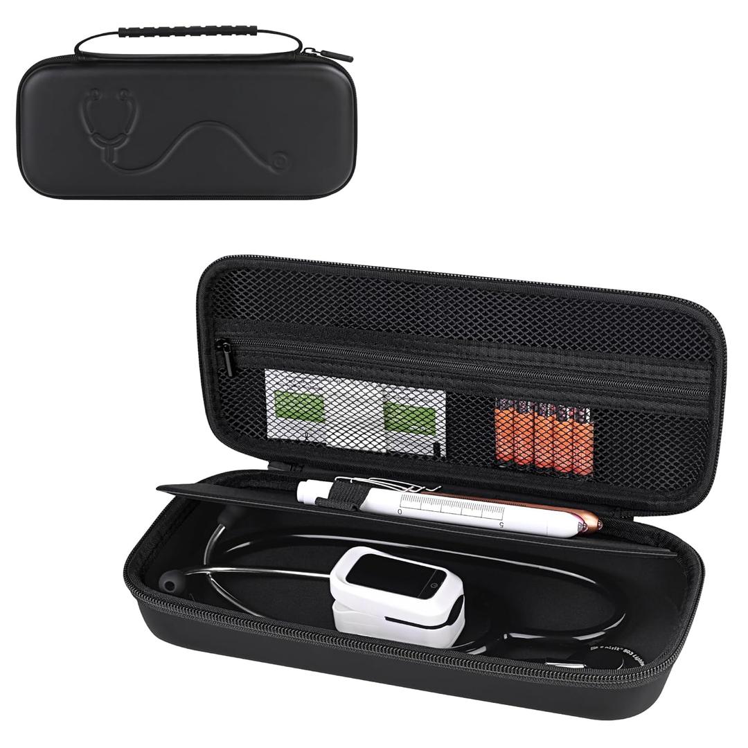 Stethoscope Case for 3M Littmann Classic III, Lightweight II S.E, MDF Acoustica Stethoscope, Medical Assistant Essentials Hard case with Divider Interlayer for Nurse Accessories (Black)