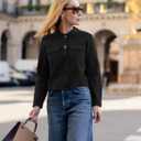 Womens Wool Pea Coat Button Up Open Front Trench Outerwear Long Sleeve Cropped Cardigan Jacket with Pockets (Large, Black)