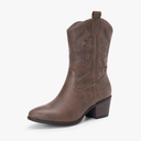 DREAM PAIRS Cowboy Boots for Women, Mid Calf Cowgirl Boots with Embroidery Round Toe Western Chunky Low Heel Shoe, Size 7, Brown  