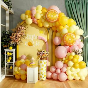 Lemon Balloon Arch Garland Kit,Pink and Yellow Balloon Arch Garland Kit with Lemon Yellow Foil Balloons for Lemon Baby Shower Birthday Party Decor