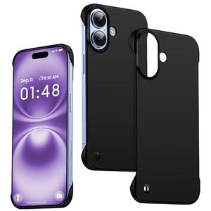 GRECAZO Ultra Thin Frosted Designed for iPhone 16 Plus Frameless Case 6.7 inch Slim Minimalist Lightweight Matte Hard Cover Protective Borderless Case- Black